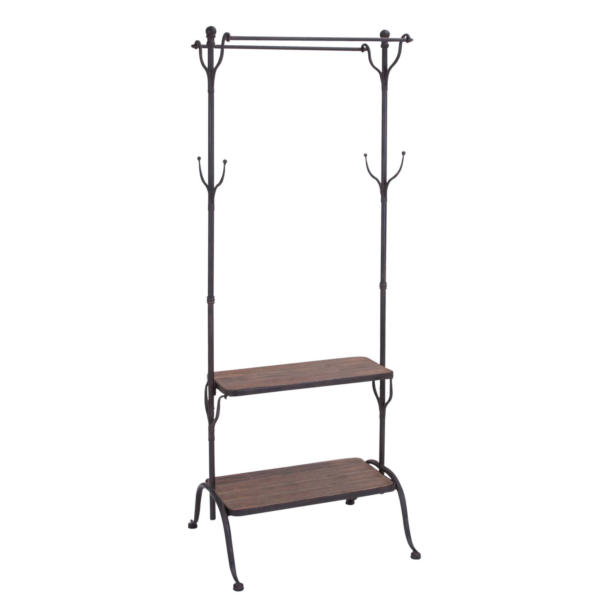 72" Black Metal & Wood Industrial Coat Rack
